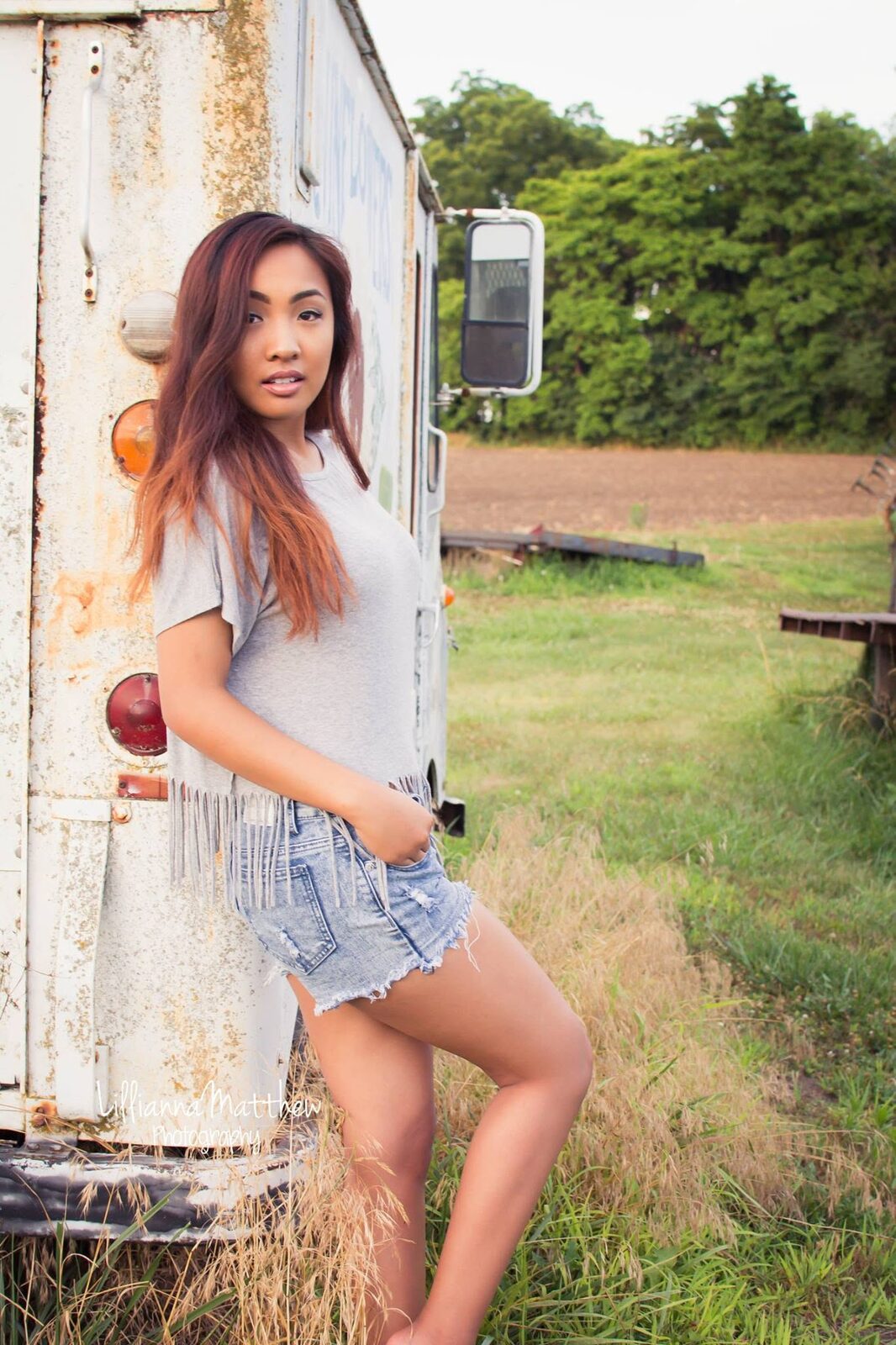 Casual look by a vintage truck in a different outfit and location