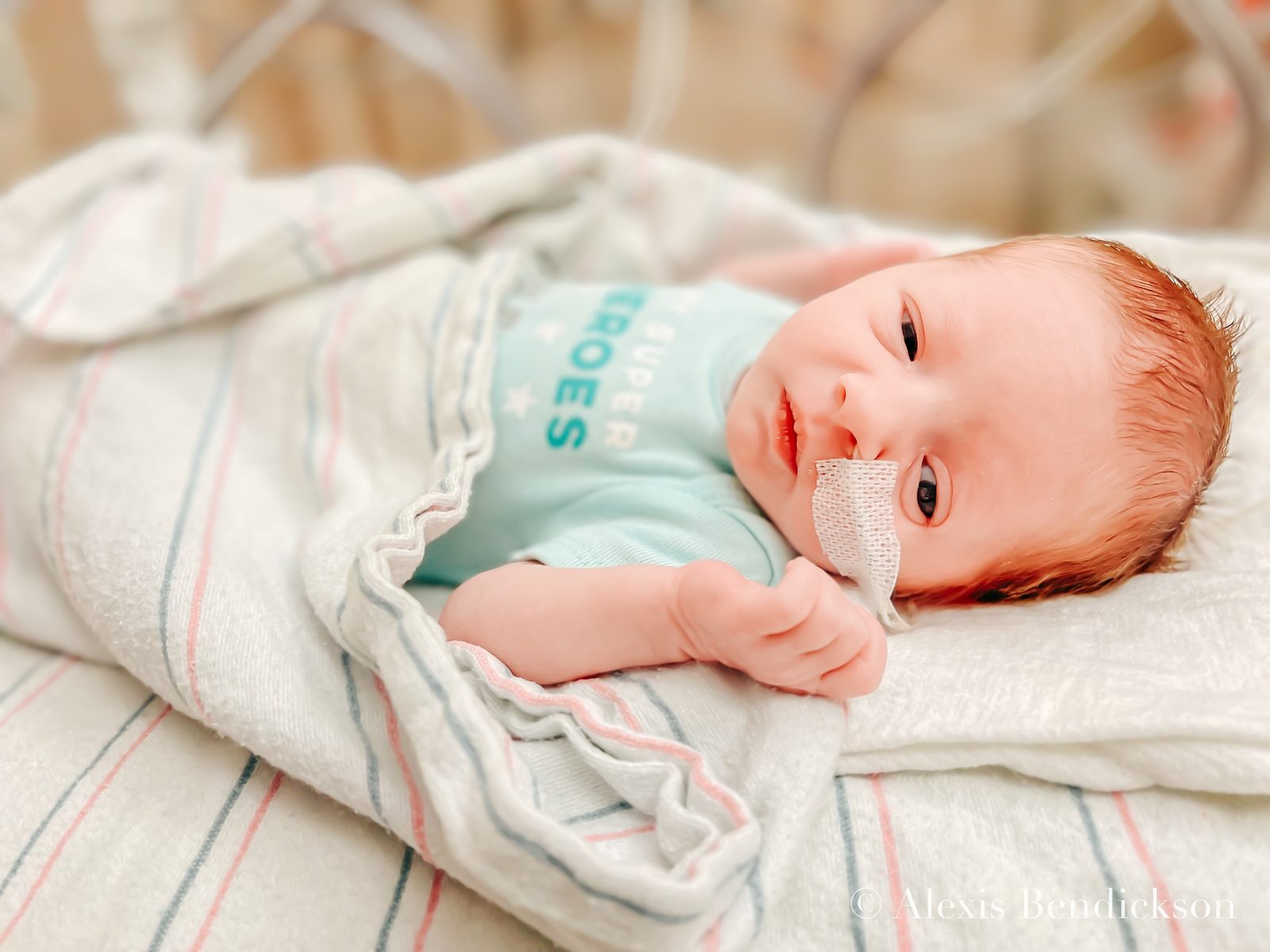 Newborn Emme awake in the NICU, February 2022