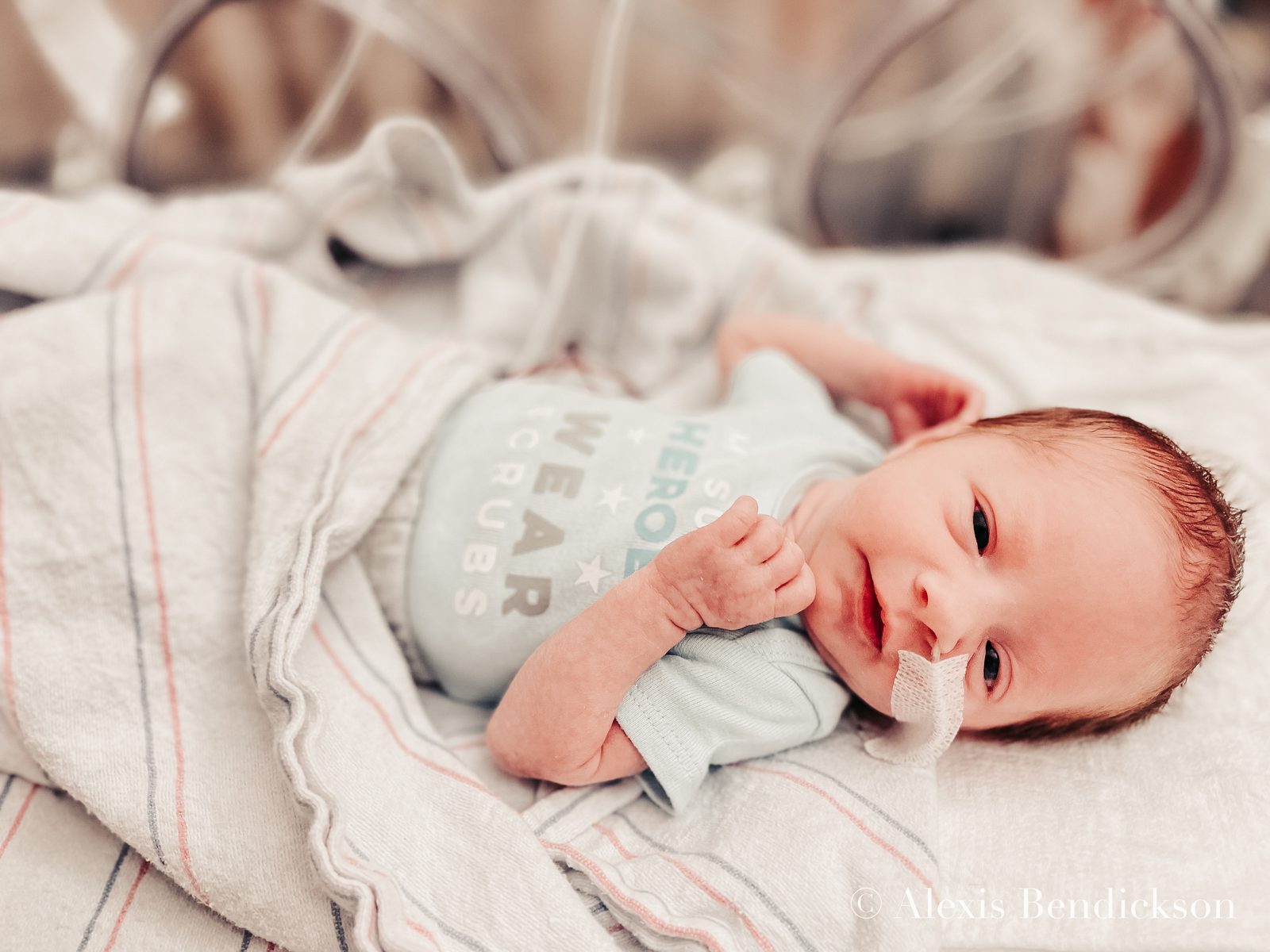 Close portrait of Emme in the NICU, February 2022